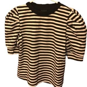 Who What Wear Black White Stripe Puff Sleeve Top Size M EUC